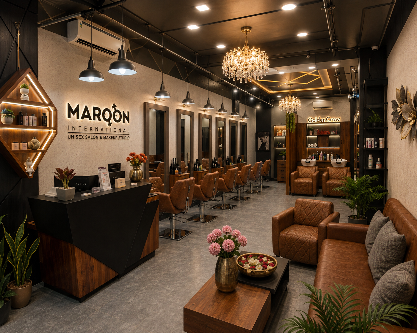 Maroon International salon interior